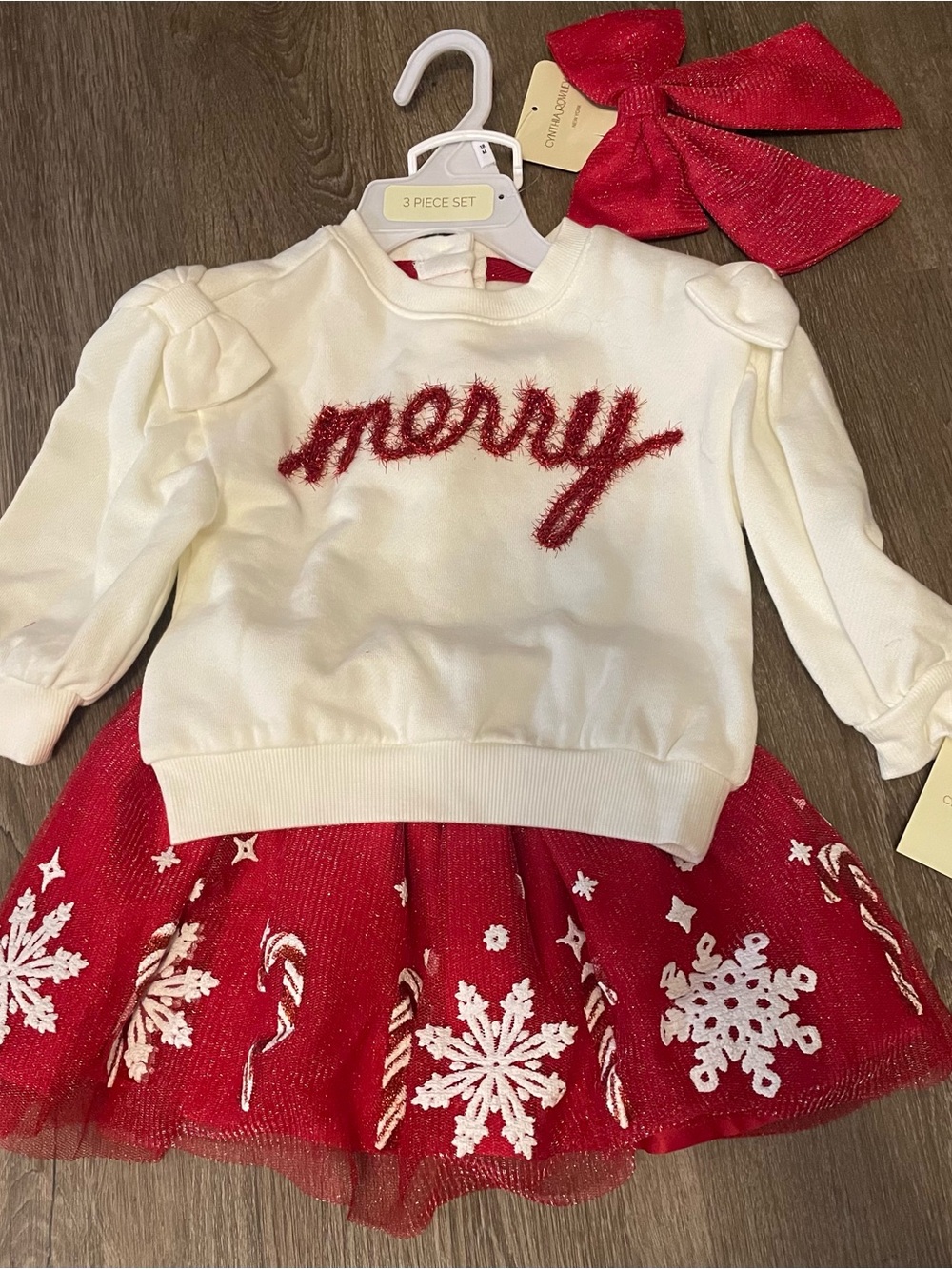 Cynthia Rowley Holiday Christmas Sweater & Red Snowflake Tulle Skirt w/ bow set